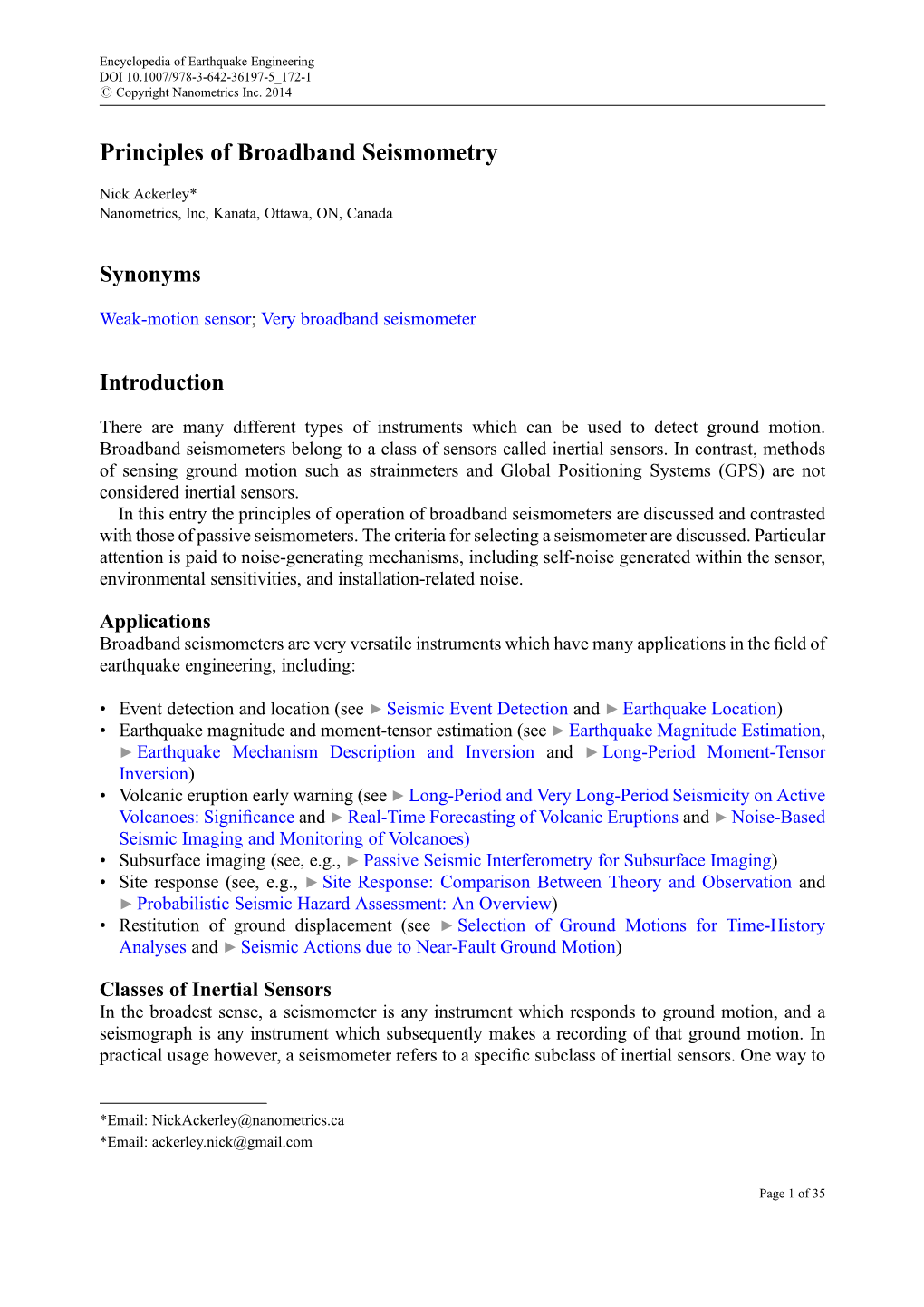 Principles of Broadband Seismometry