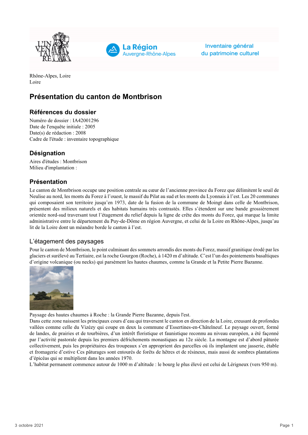 Présentation Du Canton De Montbrison