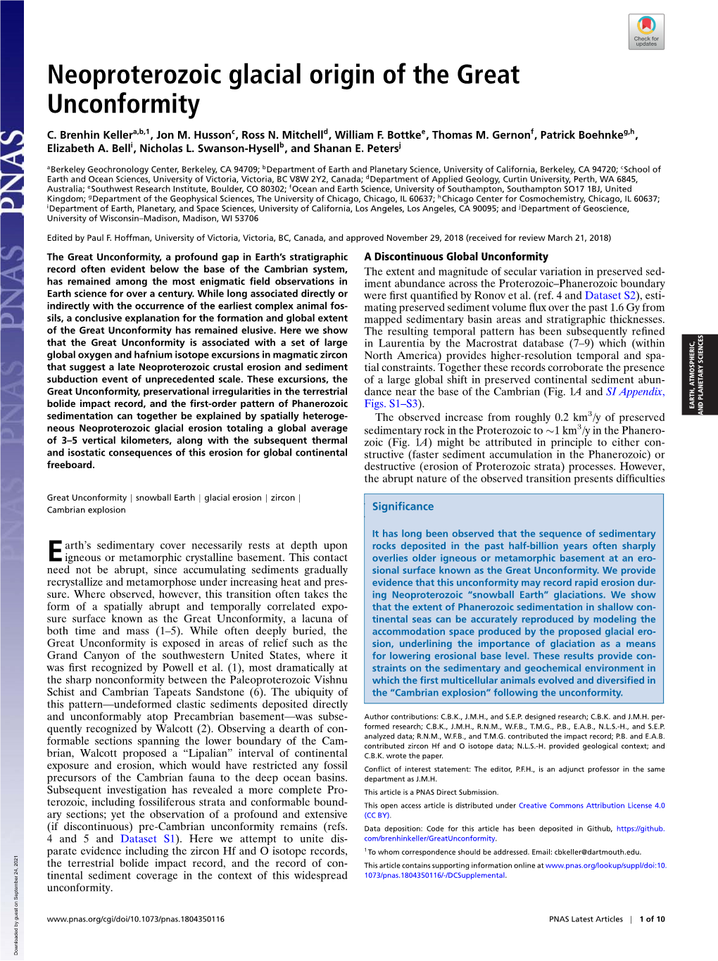 Neoproterozoic Glacial Origin of the Great Unconformity