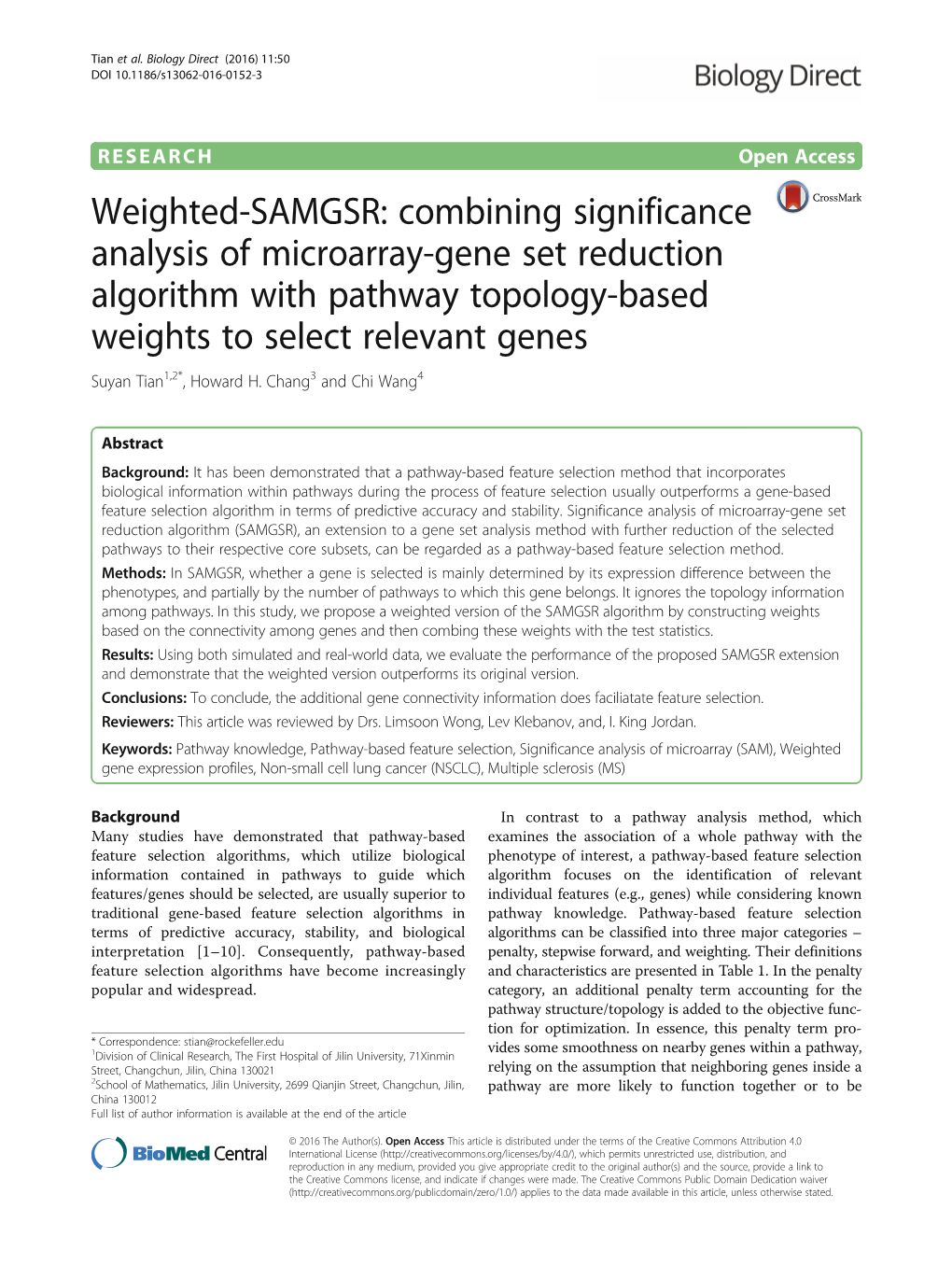 Weighted-SAMGSR: Combining Significance Analysis of Microarray