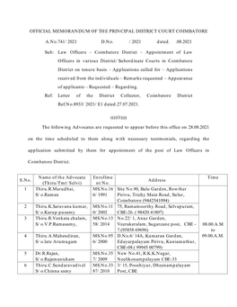 Appointment of Law Officers in Coimbatore District
