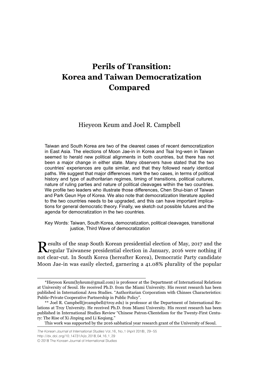 Korea and Taiwan Democratization Compared