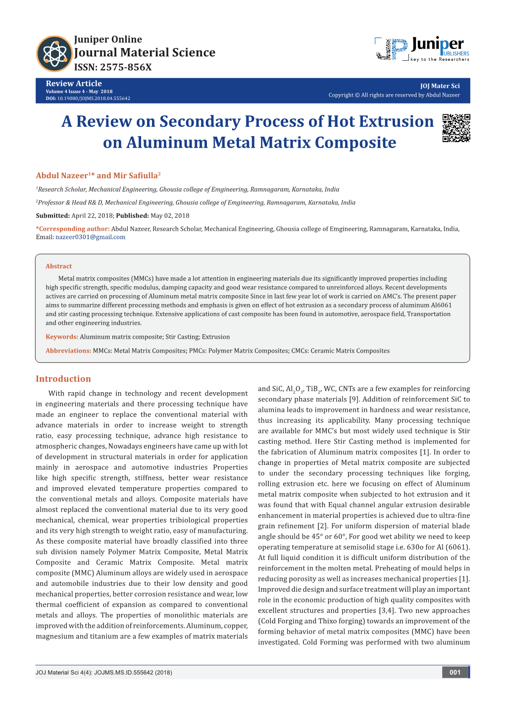 A Review on Secondary Process of Hot Extrusion on Aluminum Metal Matrix Composite