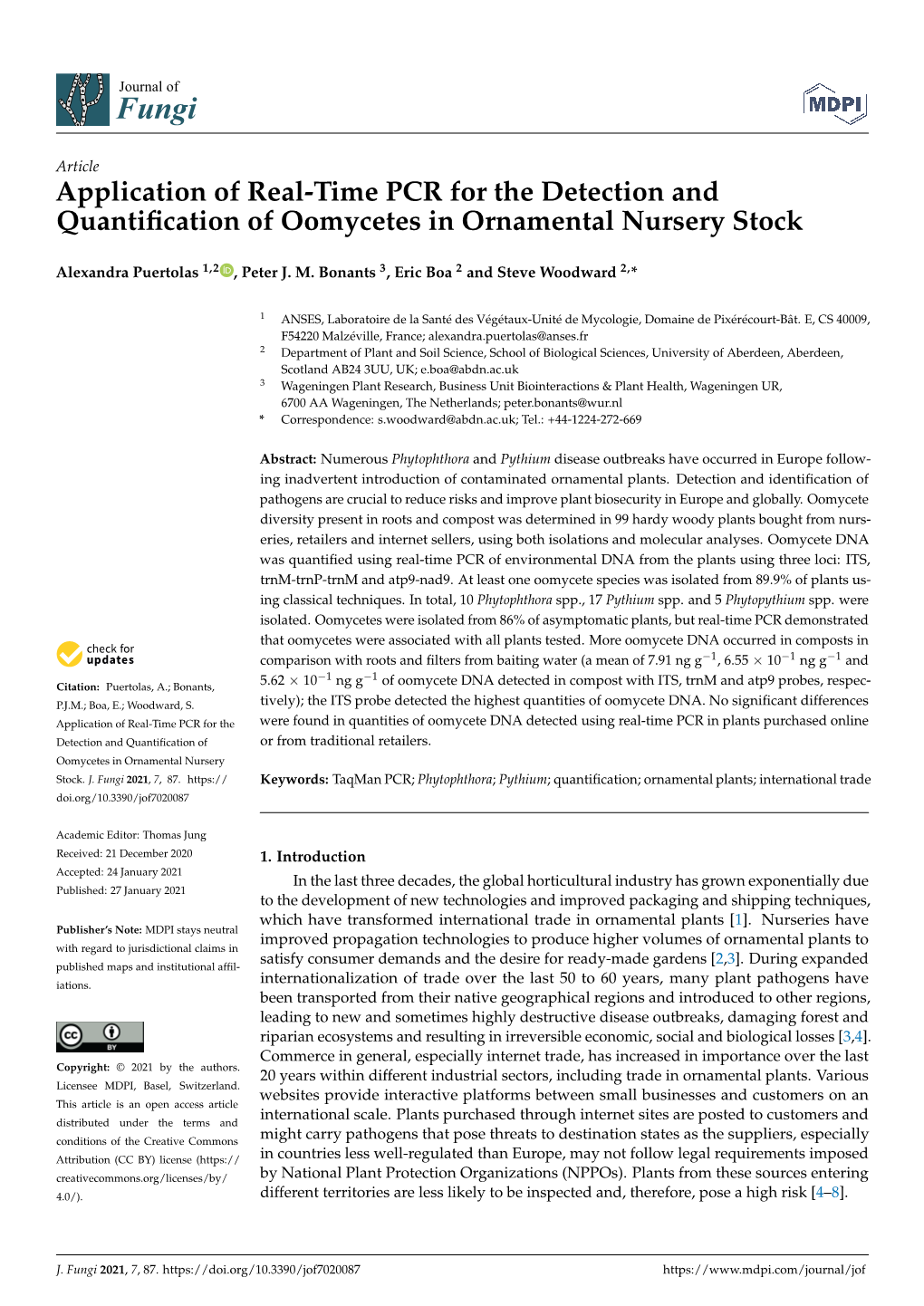 Application of Real-Time PCR for the Detection and Quantification of Oomycetes in Ornamental Nursery Stock