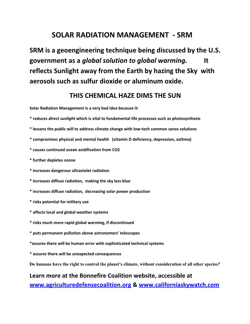 Solar Radiation Management - Srm