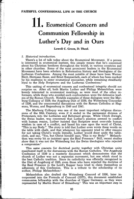11. Ecumenical Concern and Communion Fellowship in Luther's Day and in Ours Lowell C