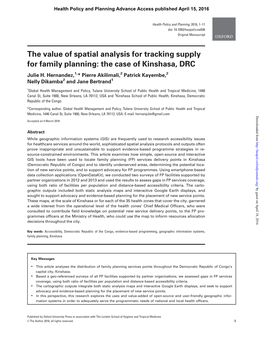 The Value of Spatial Analysis for Tracking Supply for Family Planning: the Case of Kinshasa, DRC Julie H