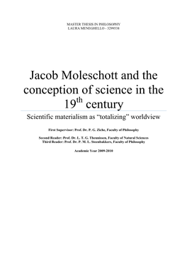Jacob Moleschott and the Conception of Science in the 19 Century