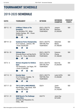 Tournament Schedule 2019-2020 Schedule