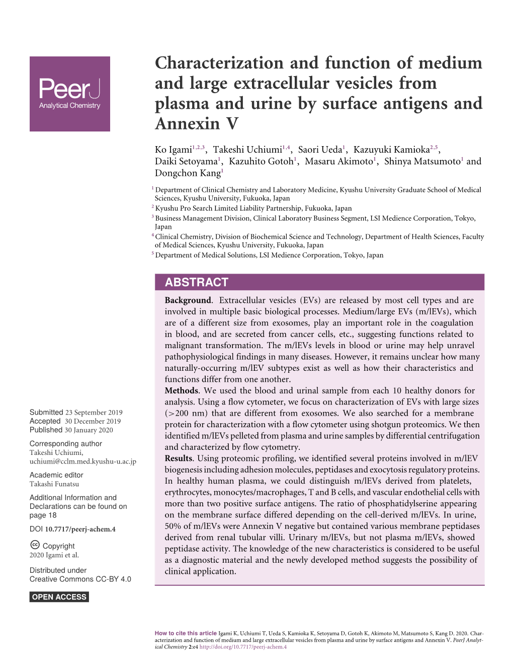 Characterization and Function of Medium and Large Extracellular Vesicles from Plasma and Urine by Surface Antigens and Annexin V