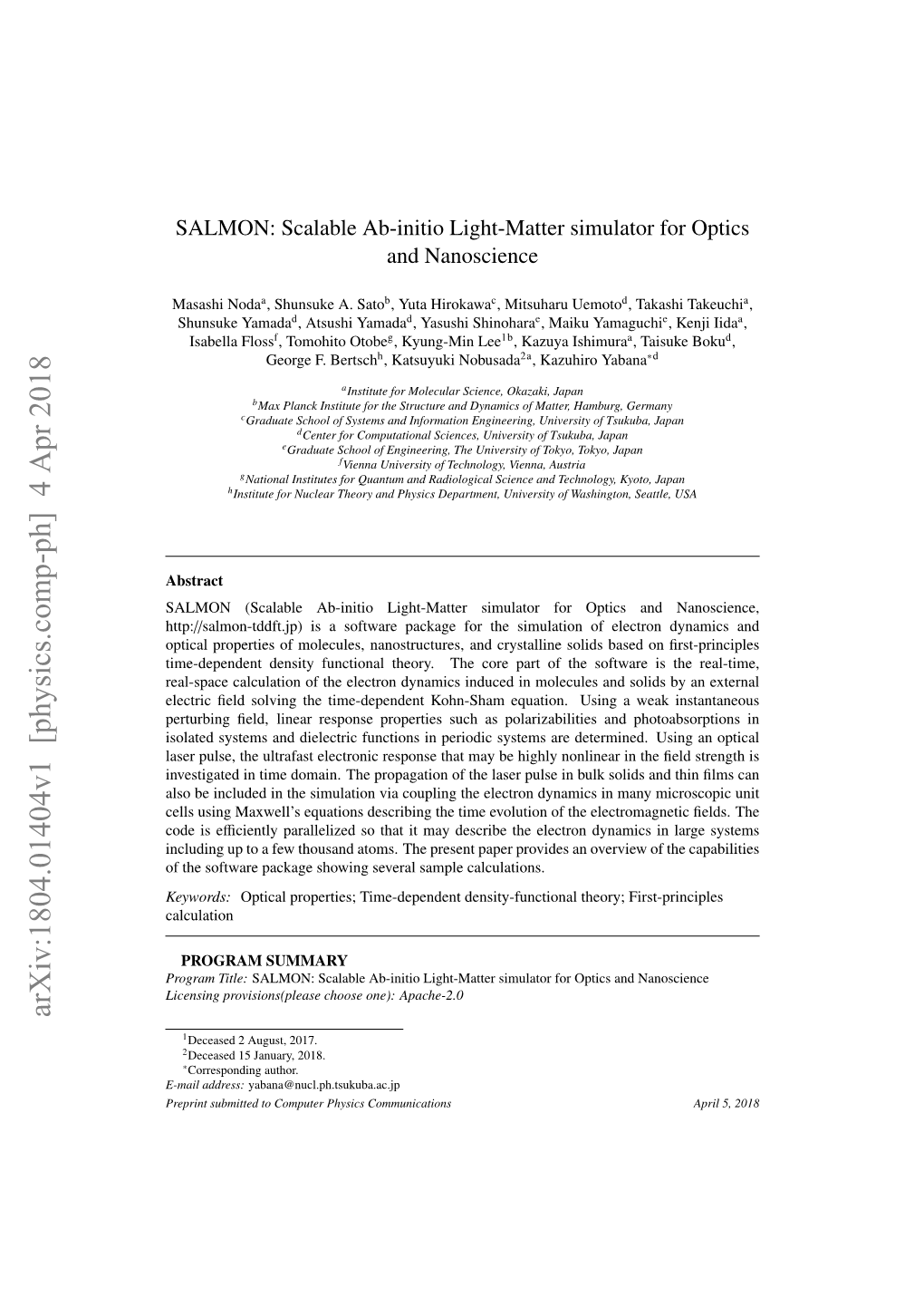 SALMON: Scalable Ab-Initio Light-Matter Simulator for Optics and Nanoscience