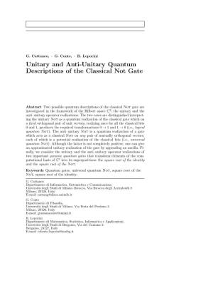 Unitary and Anti-Unitary Quantum Descriptions of the Classical Not Gate