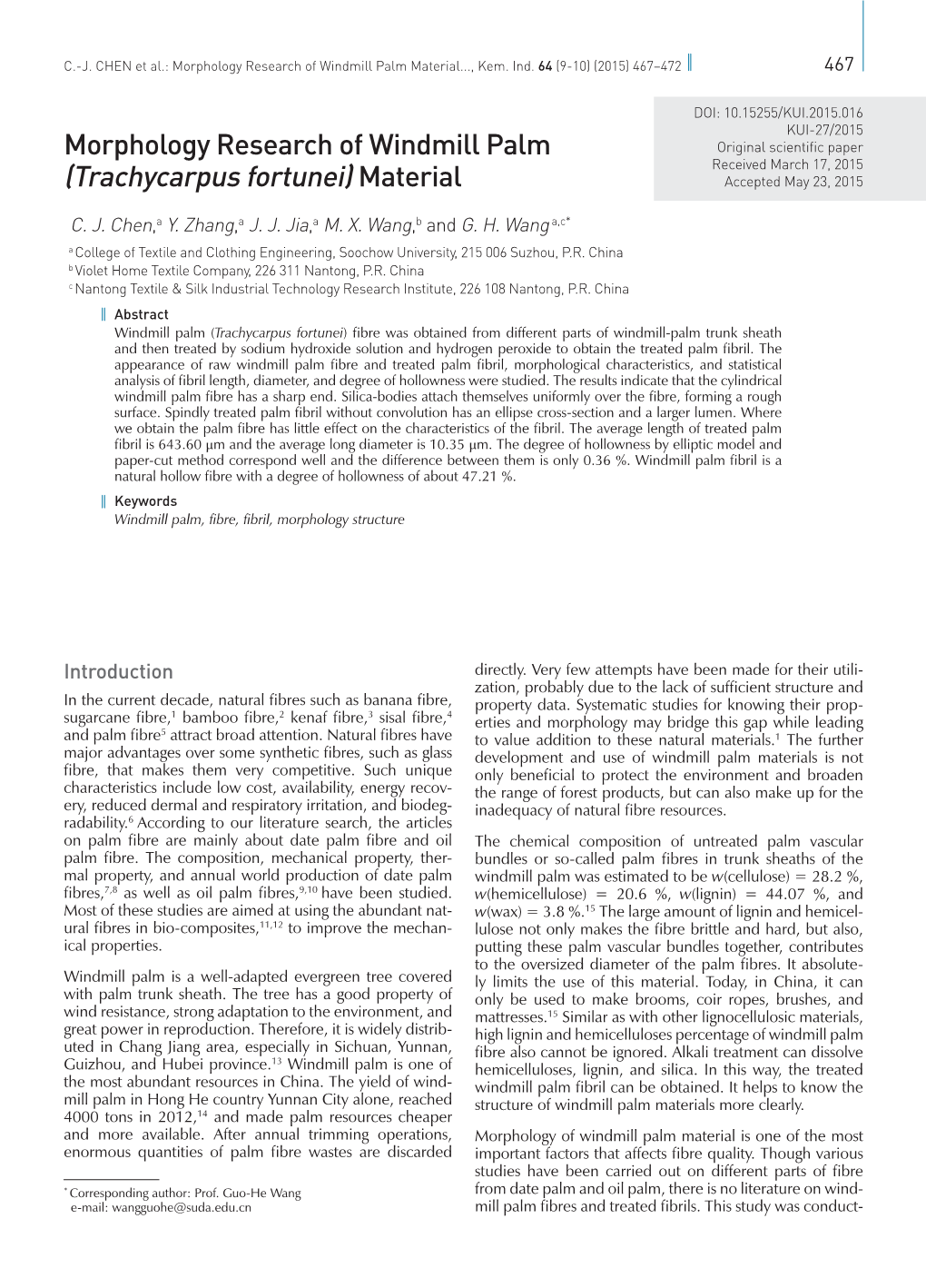 Morphology Research of Windmill Palm (Trachycarpus Fortunei)