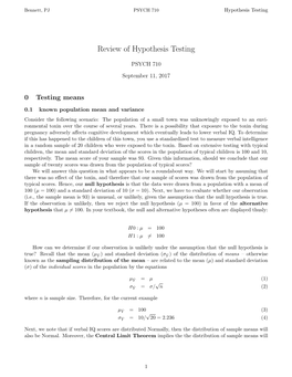 Review of Hypothesis Testing