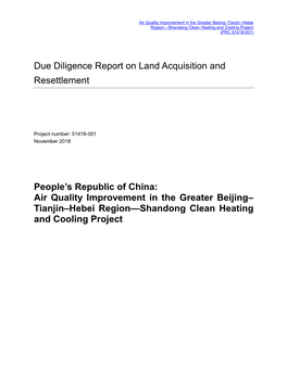 Air Quality Improvement in the Greater Beijing–Tianjin–Hebei Region—Shandong Clean Heating and Cooling Project (PRC 51418-001)