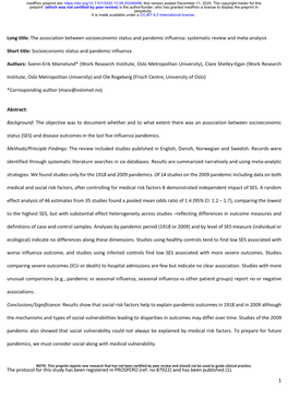 The Association Between Socioeconomic Status and Pandemic Influenza: Systematic Review and Meta-Analysis