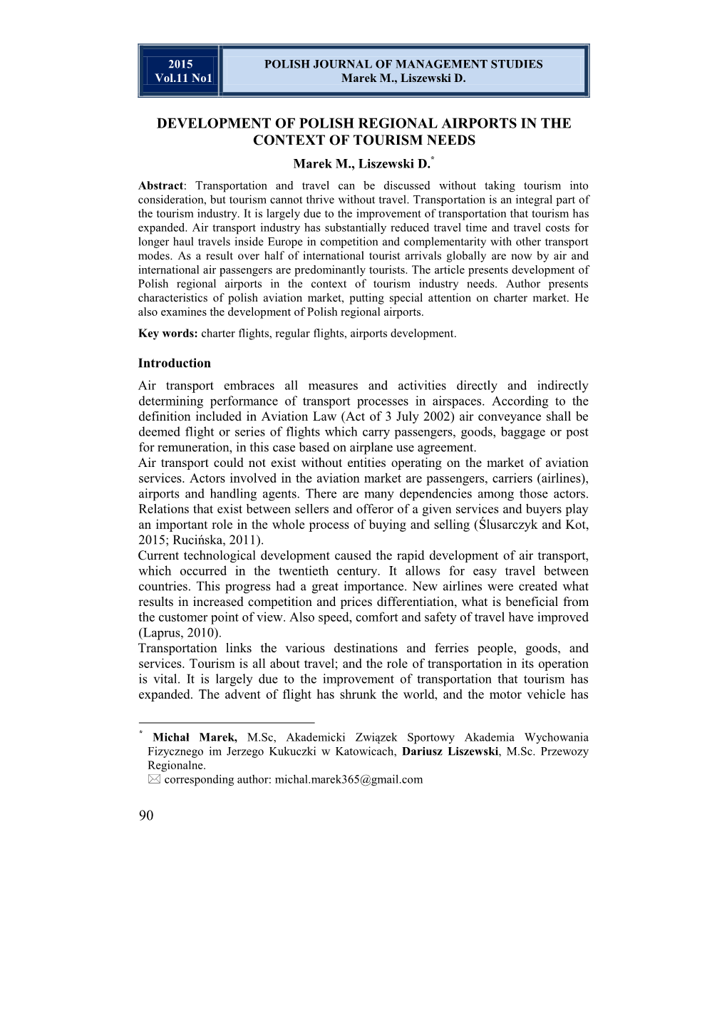 Development of Polish Regional Airports in the Context of Tourism