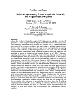 Relationships Among Tremor Amplitude, Slow Slip and Megathrust Earthquakes