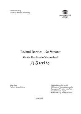 Roland Barthes' on Racine