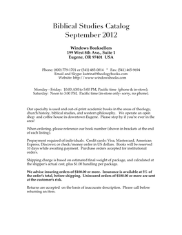 Biblical Studies Catalog, September 2012