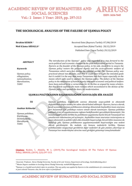 The Sociological Analysis of the Failure of Ujamaa Policy