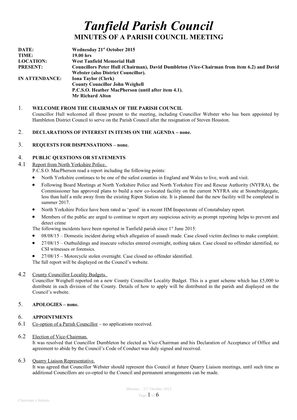 This Financial Risk Assessment Was Prepared by Iona Appleyard, Clerk to North Stainley s1