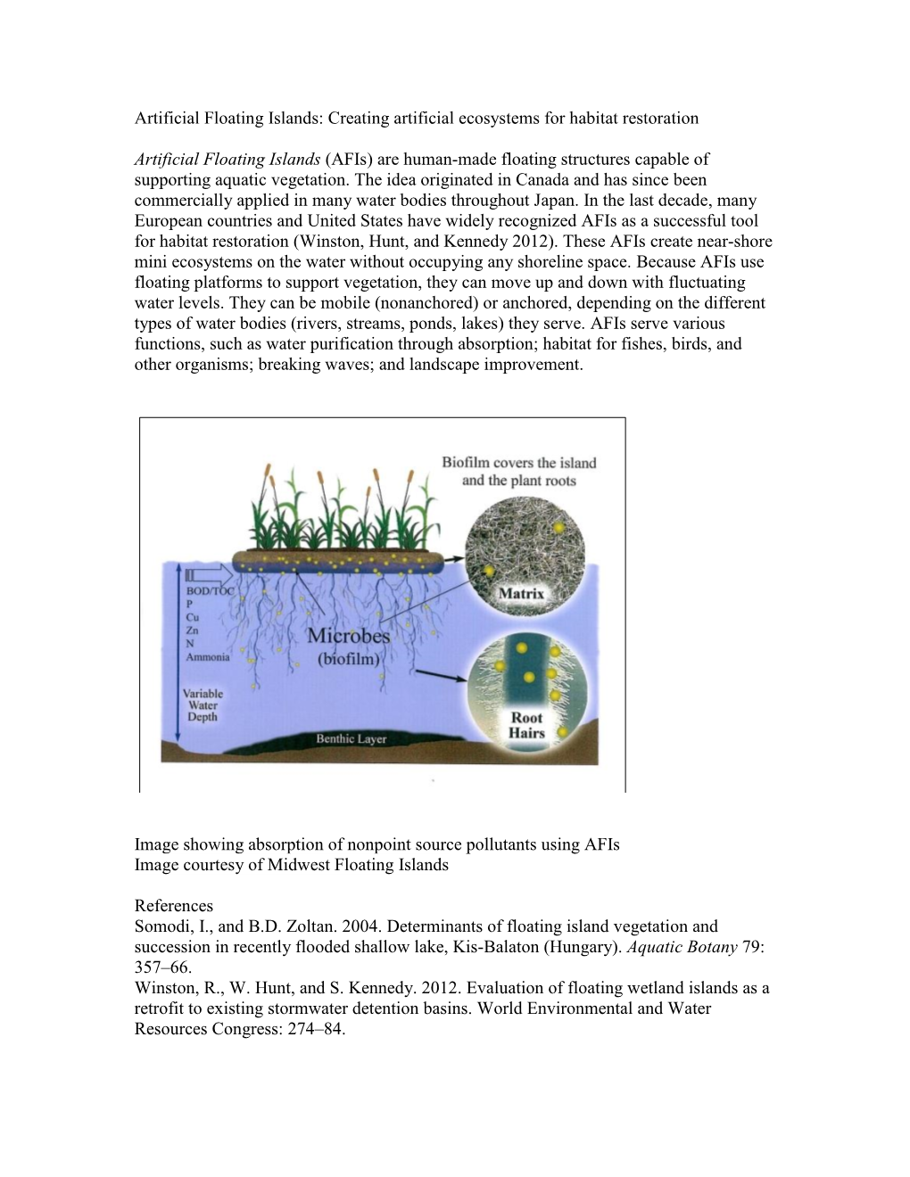 Artificial Floating Islands: Creating Artificial Ecosystems for Habitat Restoration