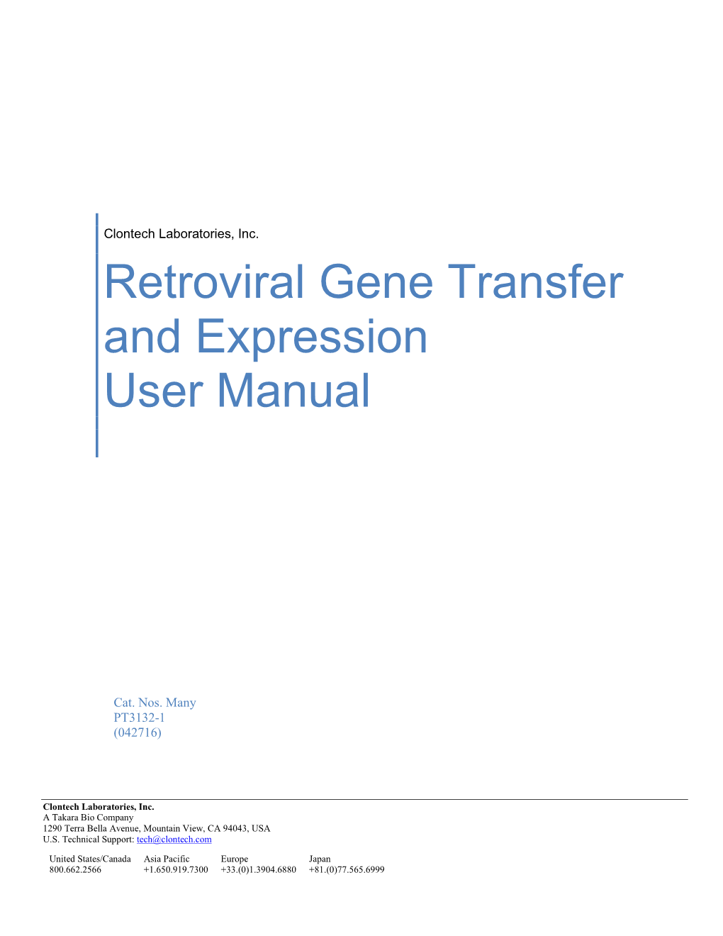 Retroviral Gene Transfer and Expression User Manual