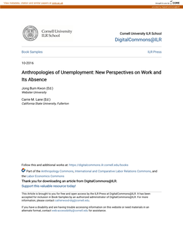 Anthropologies of Unemployment: New Perspectives on Work and Its Absence