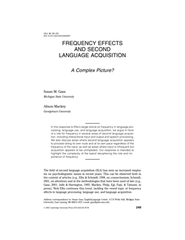 Frequency Effects and Second Language Acquisition