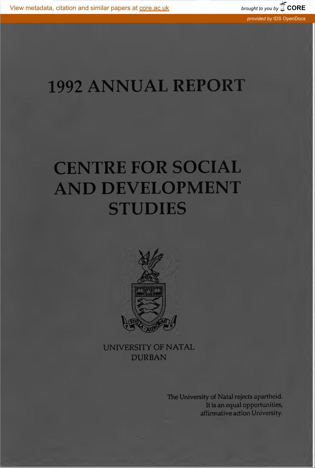 1992 Annual Report Centre for Social and Development