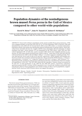 Population Dynamics of the Nonindigenous Brown Mussel Perna Perna in the Gulf of Mexico Compared to Other World-Wide Populations