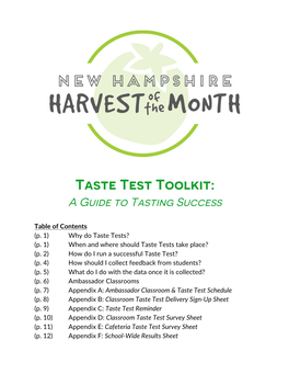 Taste Test Toolkit: a Guide to Tasting Success