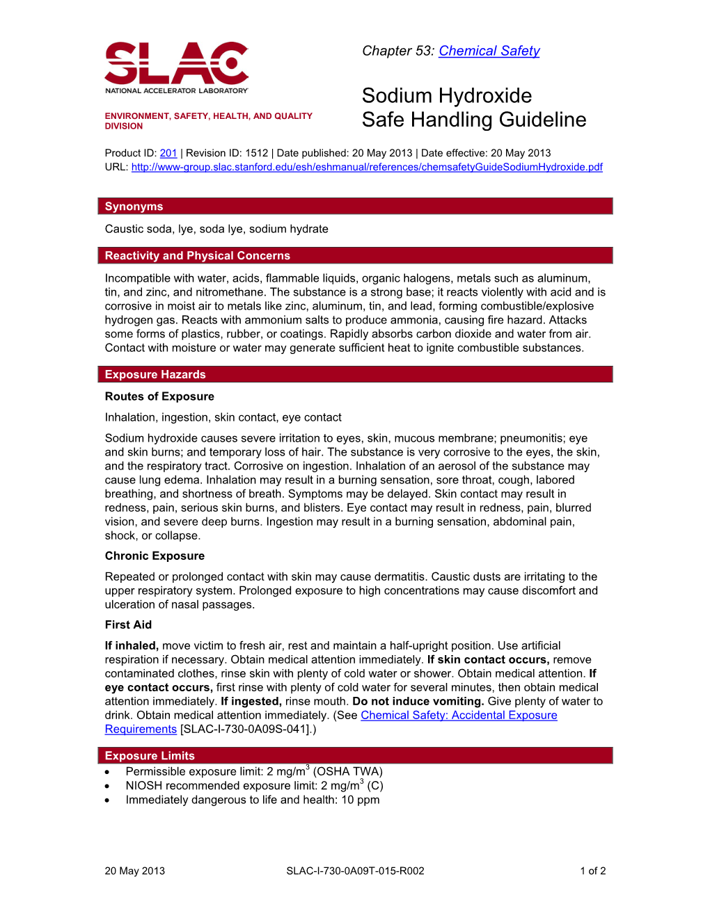 Sodium Hydroxide Safe Handling Guideline Docslib