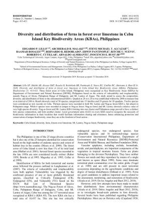 Diversity and Distribution of Ferns in Forest Over Limestone in Cebu Island Key Biodiversity Areas (Kbas), Philippines
