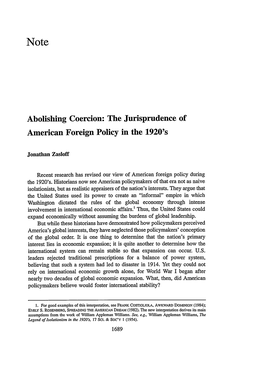The Jurisprudence of American Foreign Policy in the 1920'S