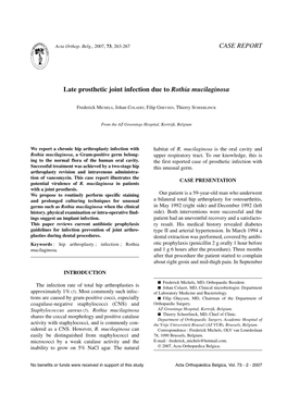 CASE REPORT Late Prosthetic Joint Infection Due to Rothia Mucilaginosa