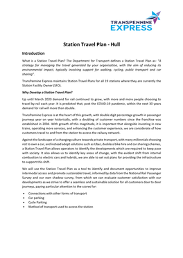 Station Travel Plan - Hull Introduction