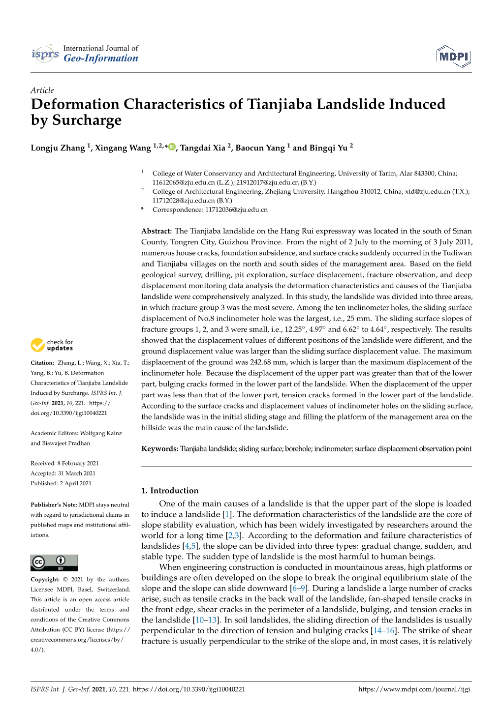 Deformation Characteristics of Tianjiaba Landslide Induced by Surcharge