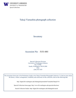 5151-001 Takuji Yamashita Photograph Collection Inventory Accession No