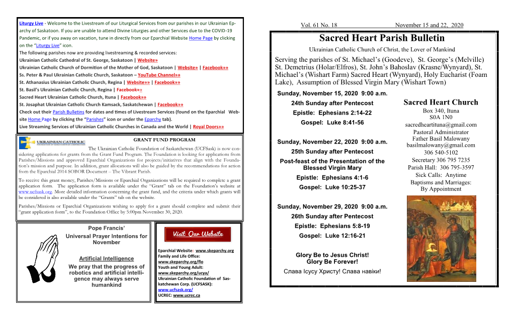 Sacred Heart Parish Bulletin on the “Liturgy Live” Icon