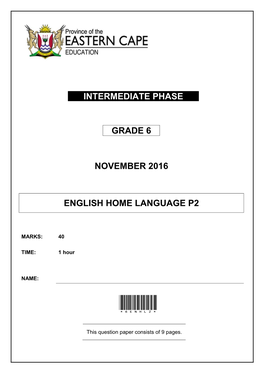 Intermediate Phase Grade 6 November 2016 English Home