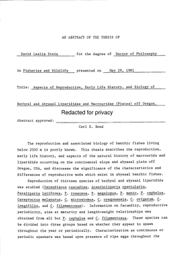 Aspects of Reproduction, Early Life History, and Biology of Bathyal and Abyssal Liparididae and Macrouridae (Pisces) Off Oregon