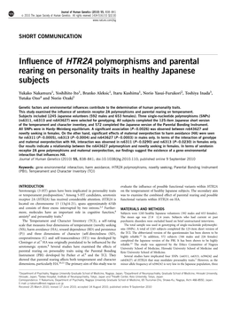 Influence of HTR2A Polymorphisms and Parental Rearing on Personality