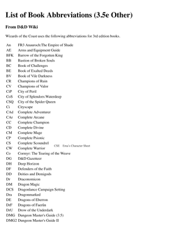 List of Book Abbreviations (3.5E Other)