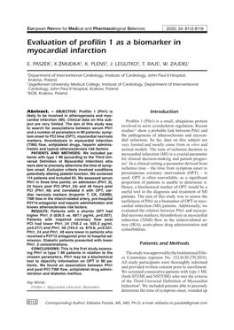 Evaluation of Profilin 1 As a Biomarker in Myocardial Infarction