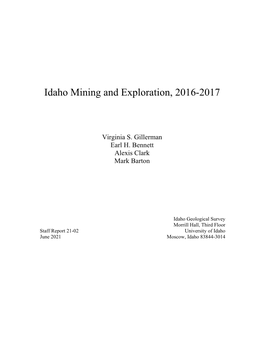 Idaho Mining and Exploration, 2016-2017