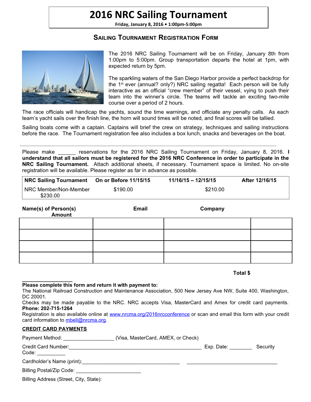 Sailing Tournament Registration Form