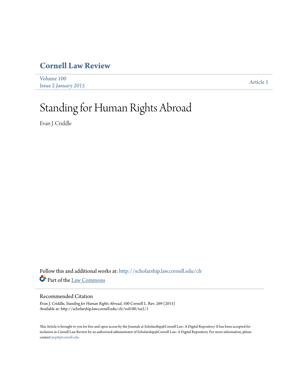 Standing for Human Rights Abroad Evan J