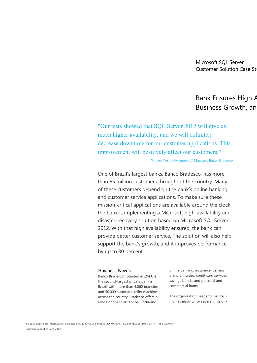 Bank Ensures High Availability, Promotes Business Growth, and Boosts Performance with New